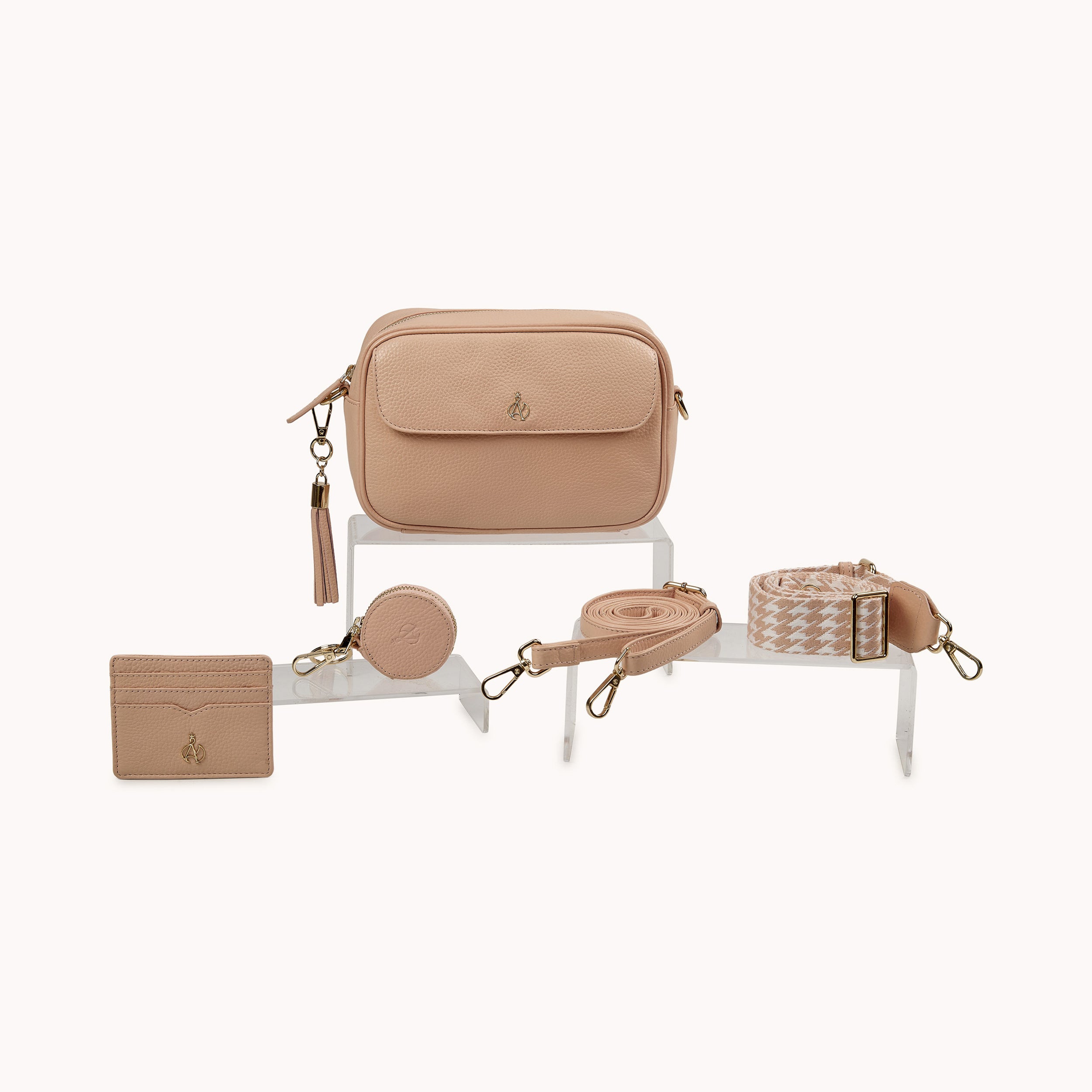 'HACKNEY' Peach Pebble Grain Real Leather Crossbody Bag