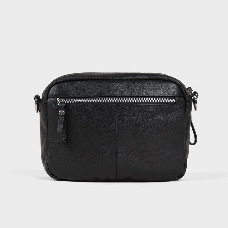 'KEW' Black Soft Nappa Full Grain Real Leather Crossbody Bag