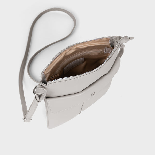 'AMBA' Ice Grey Soft Nappa Full Grain Real Leather Crossbody Bag