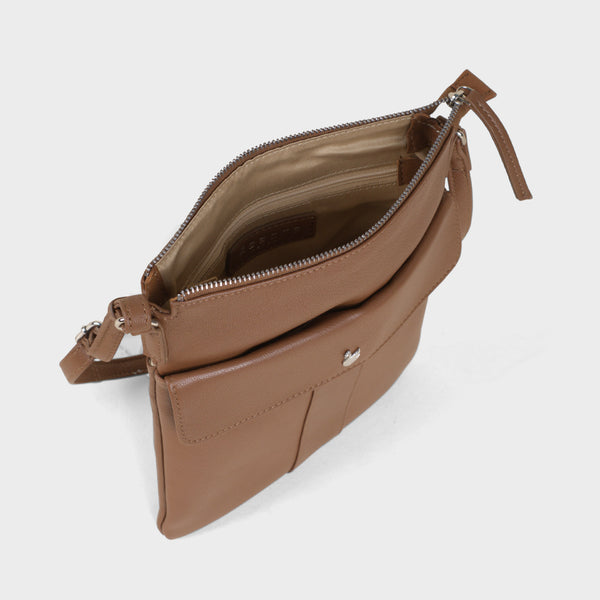 'AMBA' Tan Soft Nappa Full Grain Real Leather Crossbody Bag