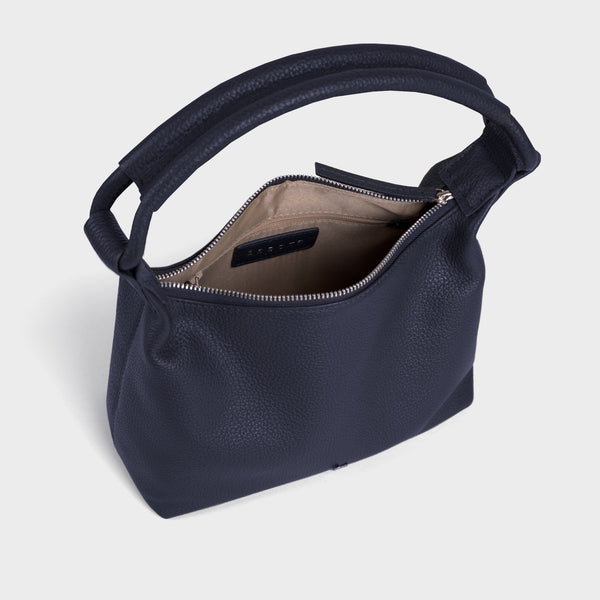 'CITY BAG' Navy Soft Pebble Grain Real Leather Shoulder Bag