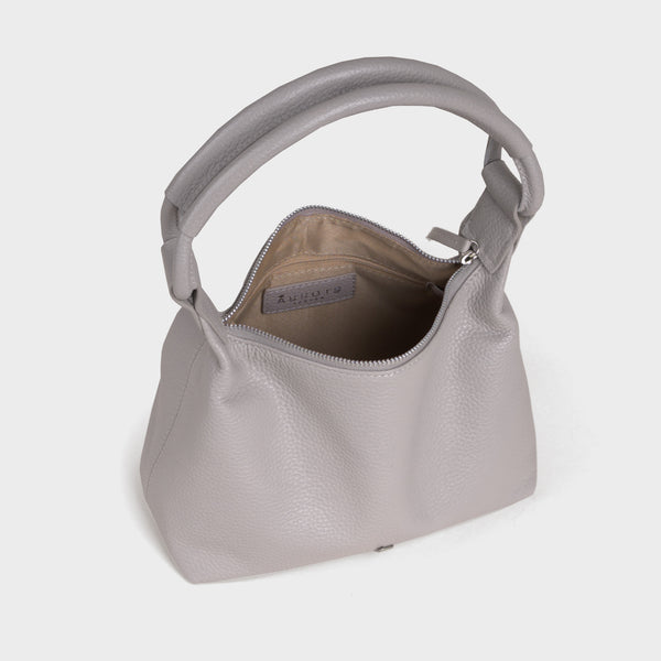 'CITY BAG' Ice Grey Soft Pebble Grain Real Leather Shoulder Bag