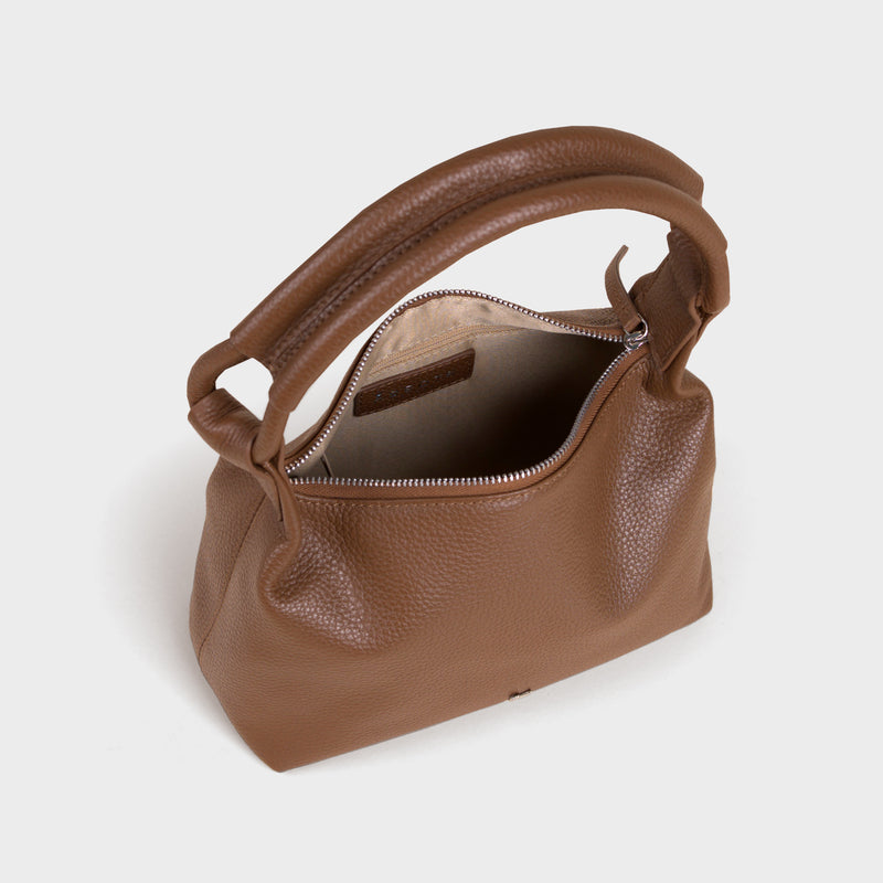 'CITY BAG' Tan Soft Pebble Grain Real Leather Shoulder Bag