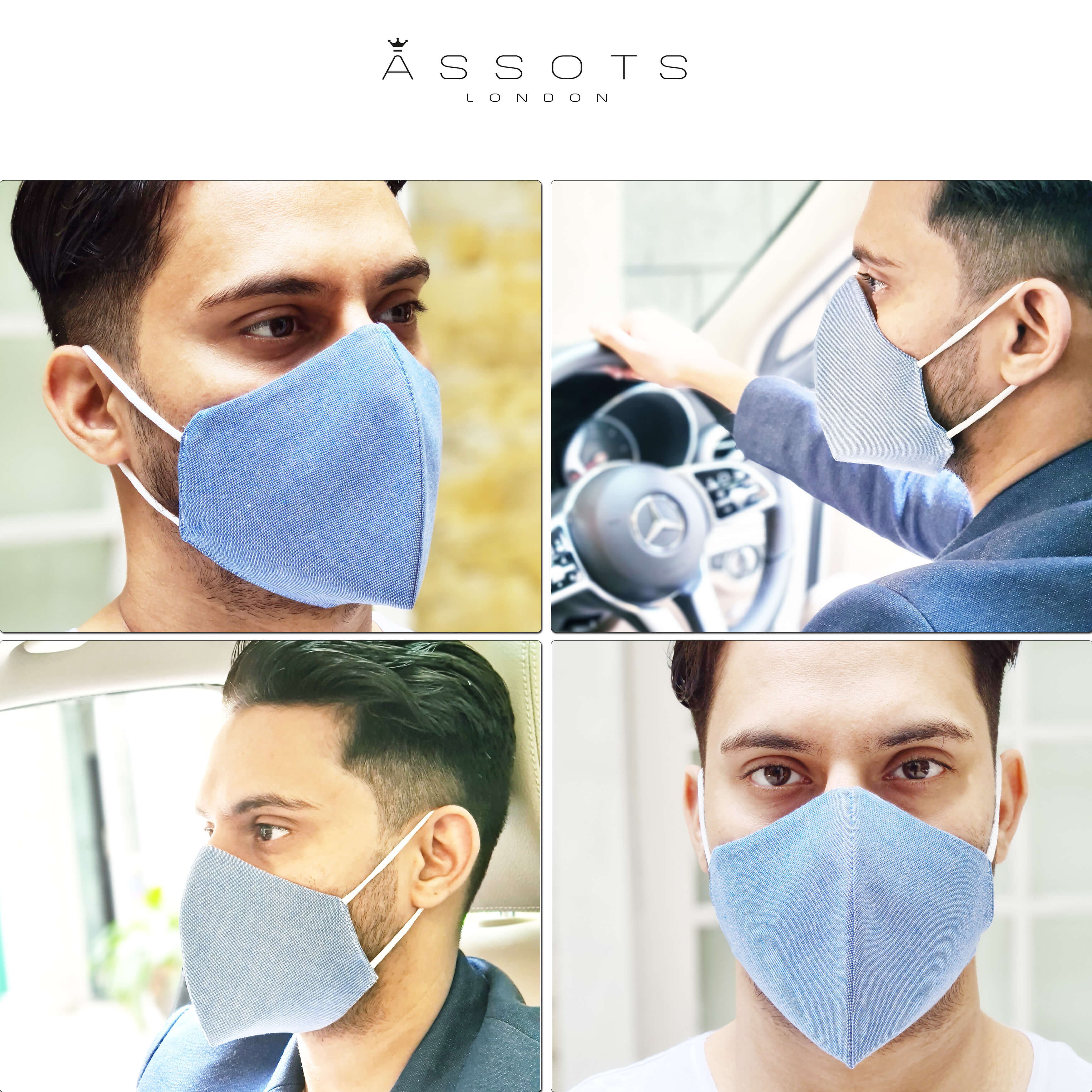 Pack of 3 Pure Cotton 4-layer Protective Premium Unisex Washable Blue Face Mask