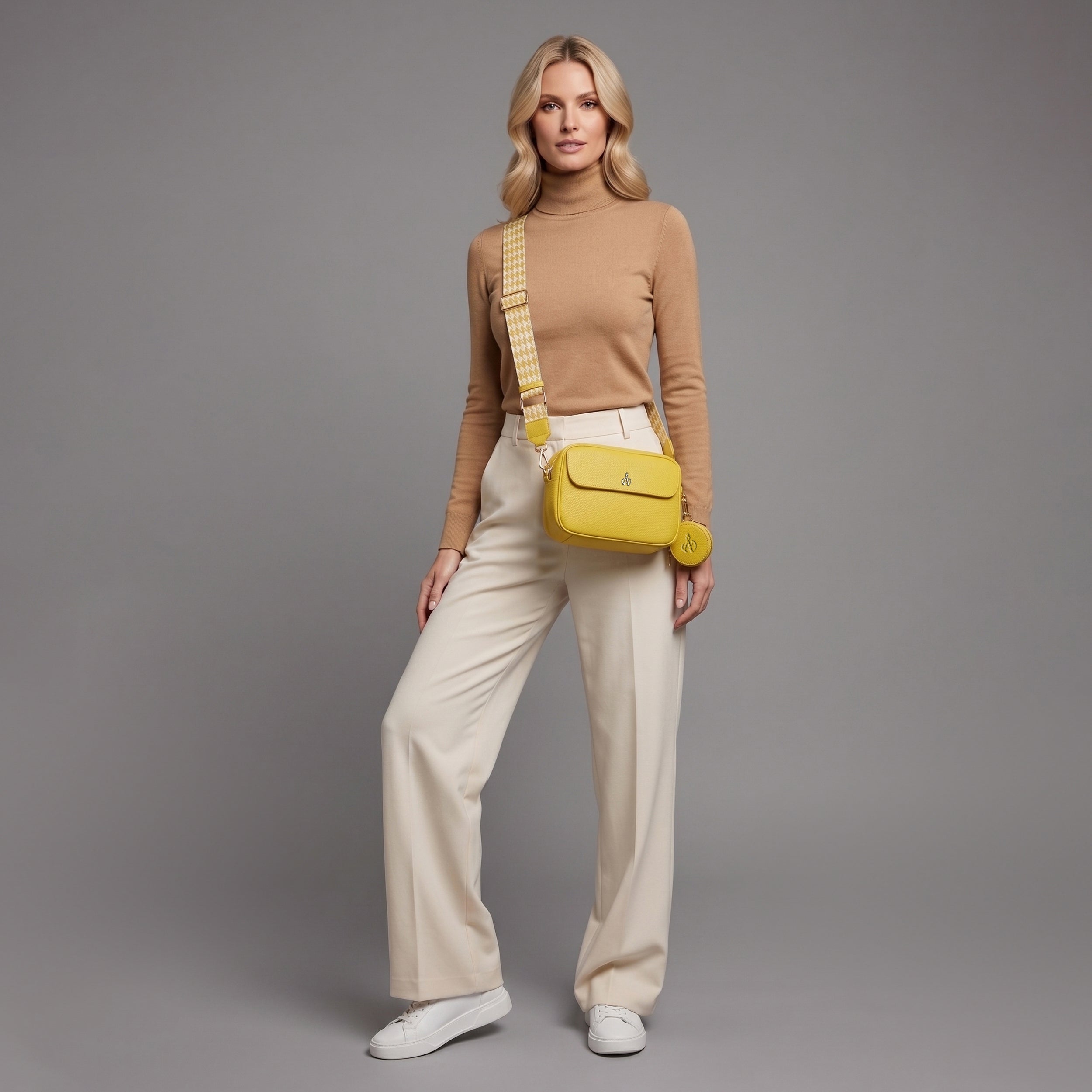 'HACKNEY' Sunflower Pebble Grain Real Leather Crossbody Bag
