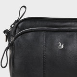 'KEW' Black Soft Nappa Full Grain Real Leather Crossbody Bag