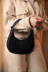 'FAYE' Black Suede Real Leather Shoulder Mini Grab Bag