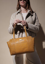 'JUDITH' Mustard Croc Real Leather Shoulder Bag