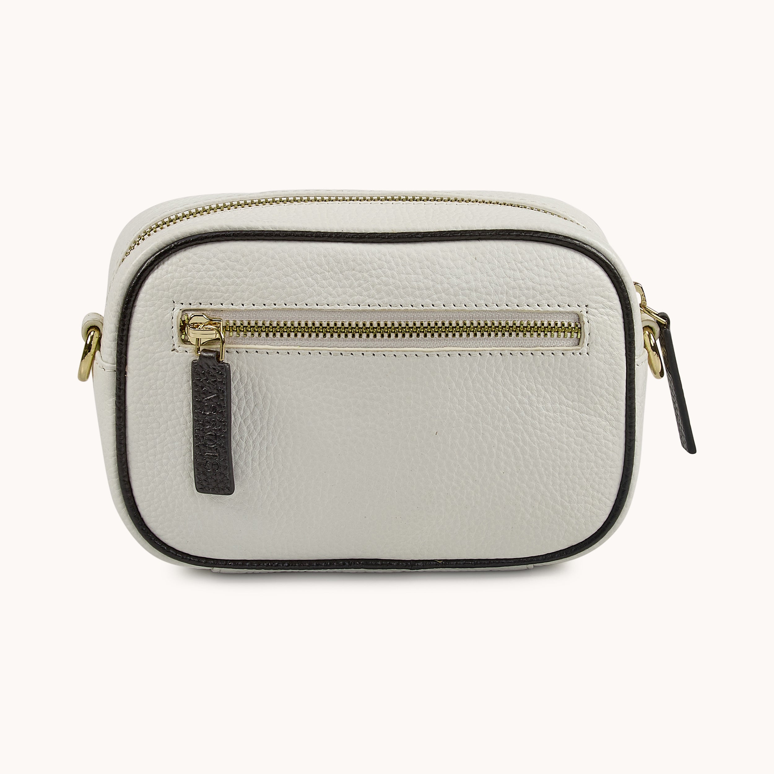 'HACKNEY MINI' White & Black Pebble Grain Real Leather Crossbody Bag