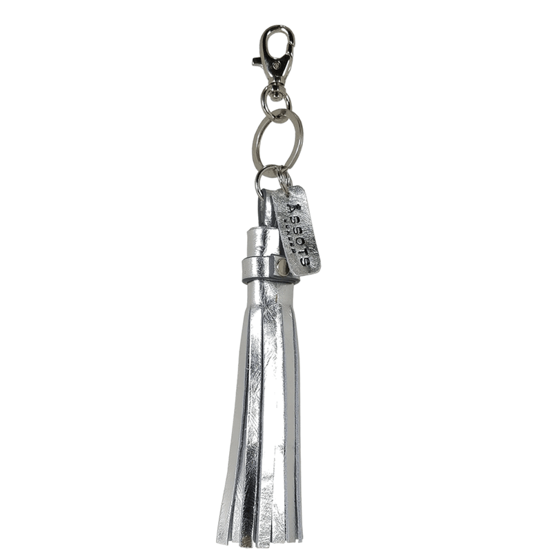 'TASSEL' Super Cute Silver Metallic Leather Key Ring Holder/Charm
