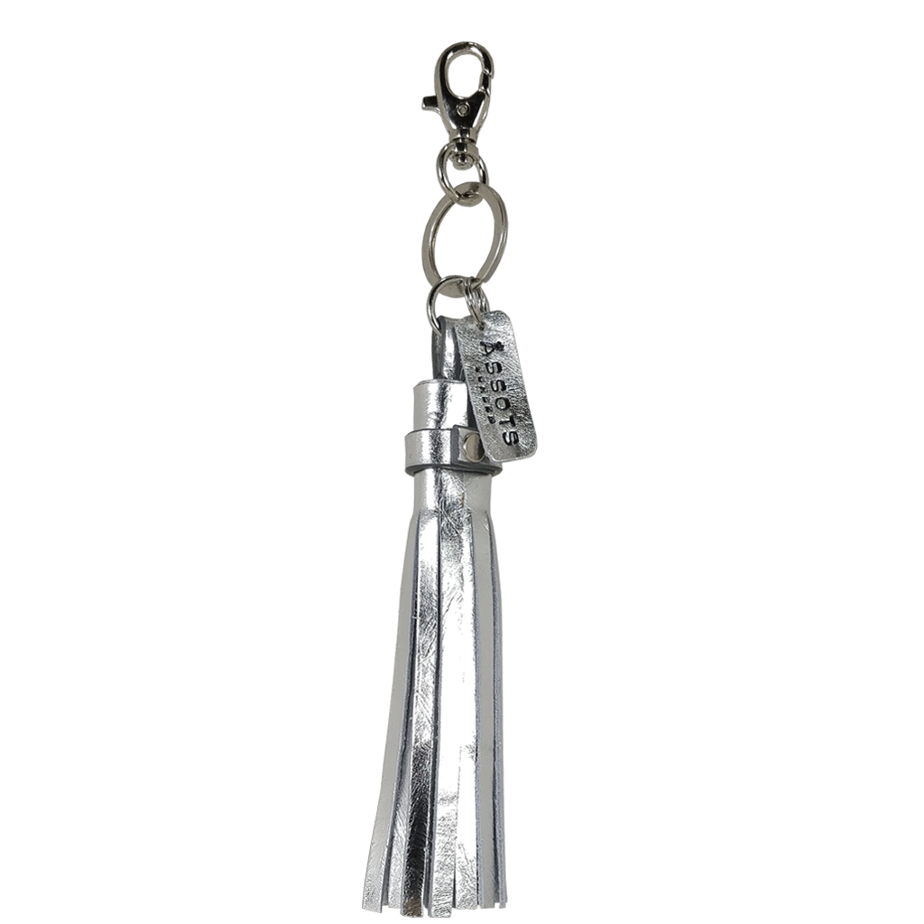 'TASSEL' Super Cute Silver Metallic Leather Key Ring Holder/Charm