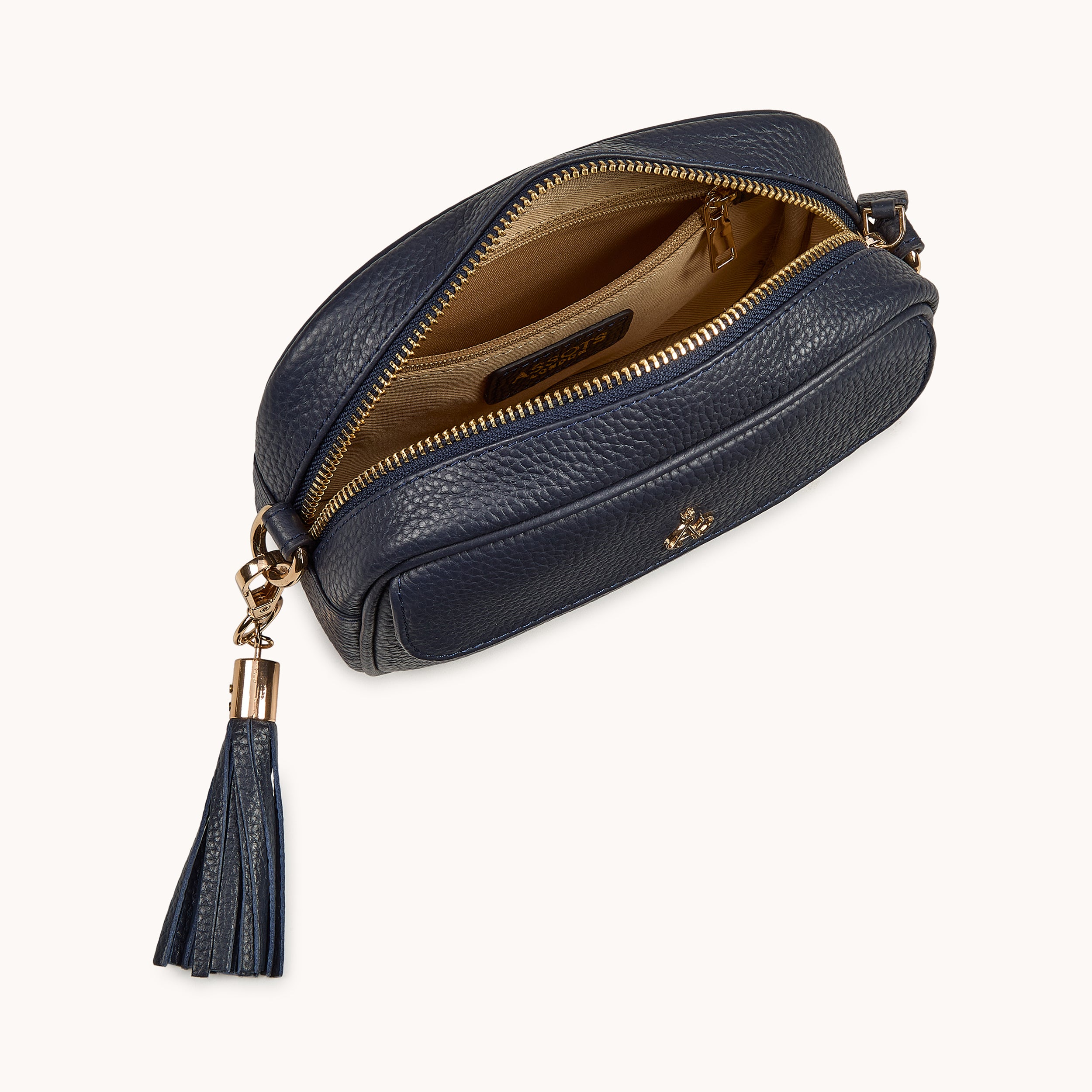 'HACKNEY MINI' Navy Pebble Grain Real Leather Crossbody Bag