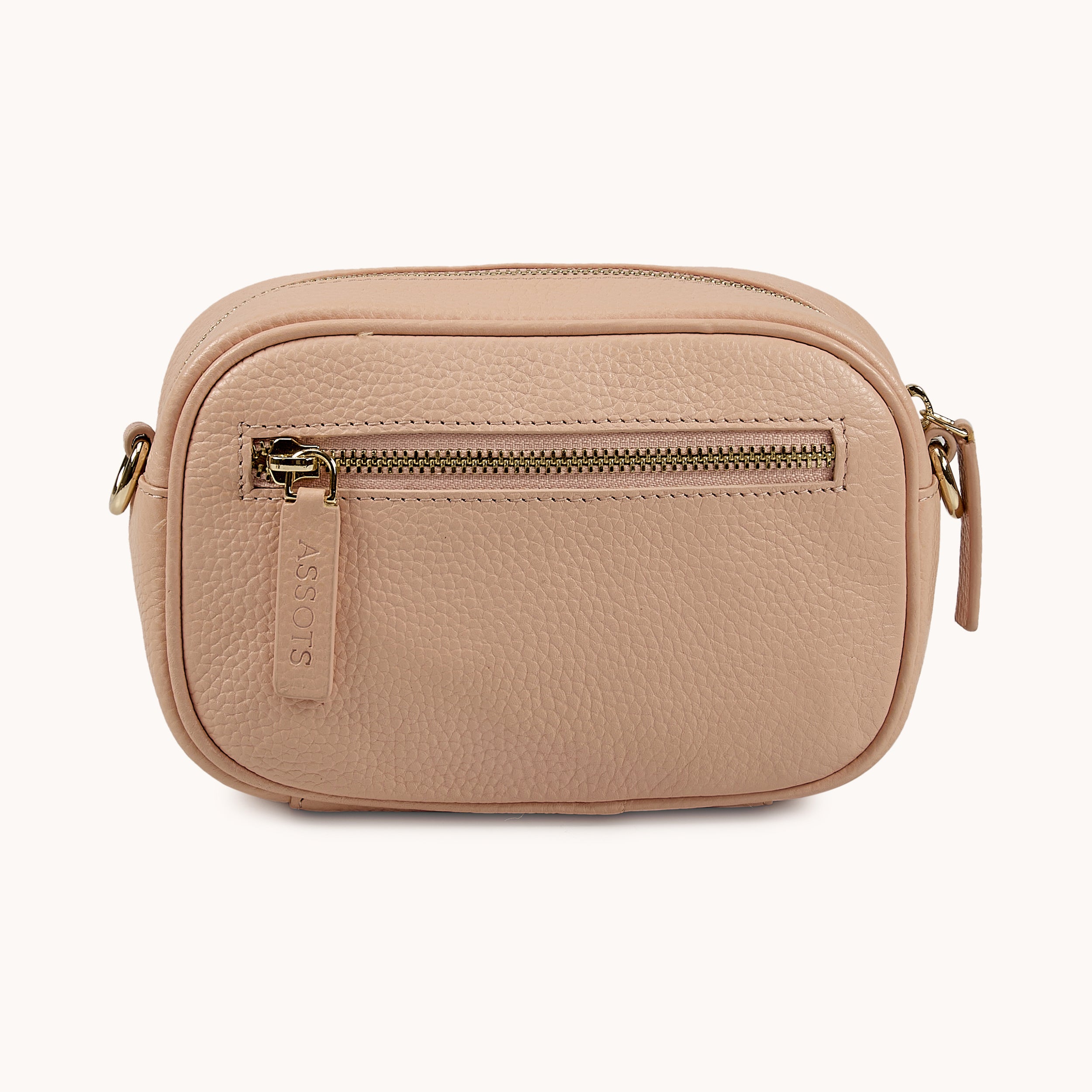 'HACKNEY MINI' Peach Pebble Grain Real Leather Crossbody Bag