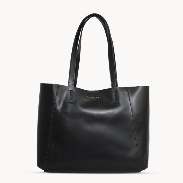 'ADELA' Black Smooth Real Leather Unlined Designer Tote Bag