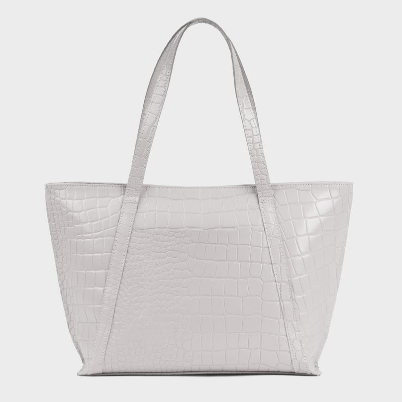 'AGNES' Ice Grey Croc Real Leather Designer Tote Bag