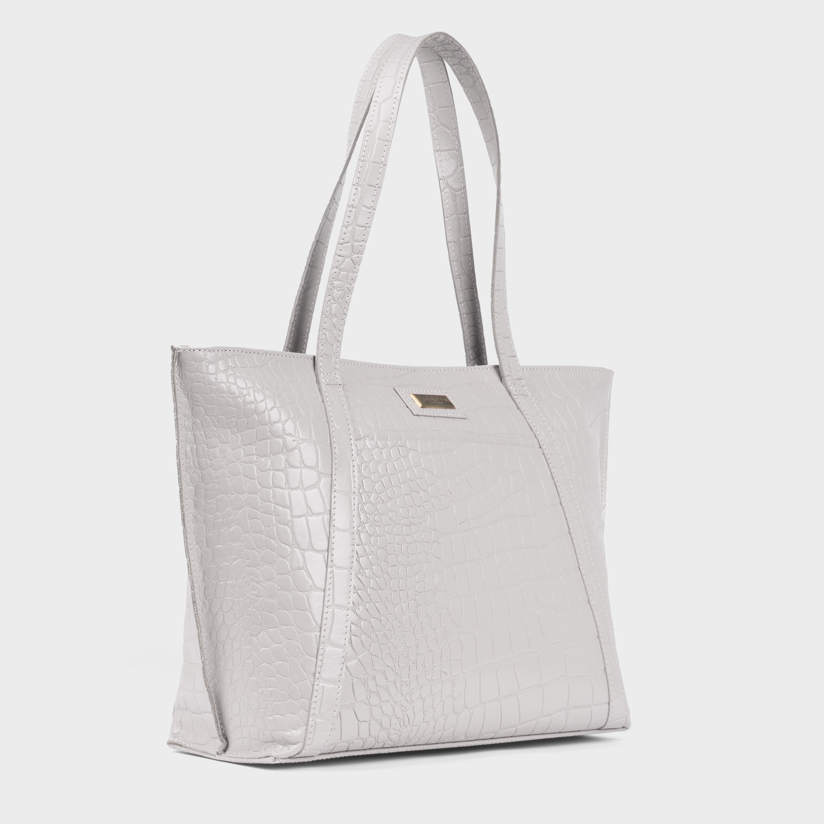'AGNES' Ice Grey Croc Real Leather Designer Tote Bag