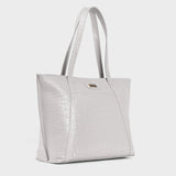 'AGNES' Ice Grey Croc Real Leather Designer Tote Bag