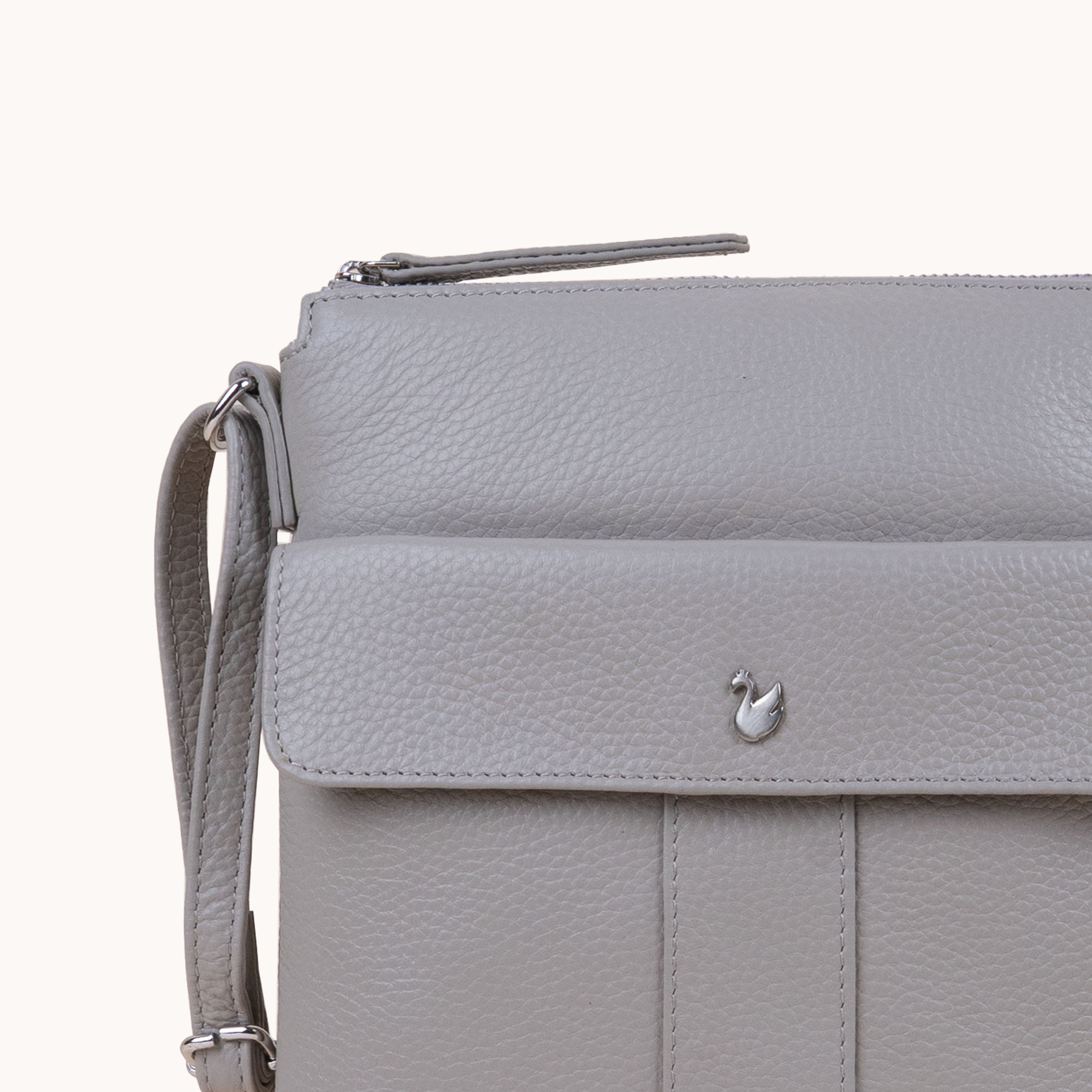 'AMBA' Fog Grey Pebble Grain Real Leather Crossbody Bag
