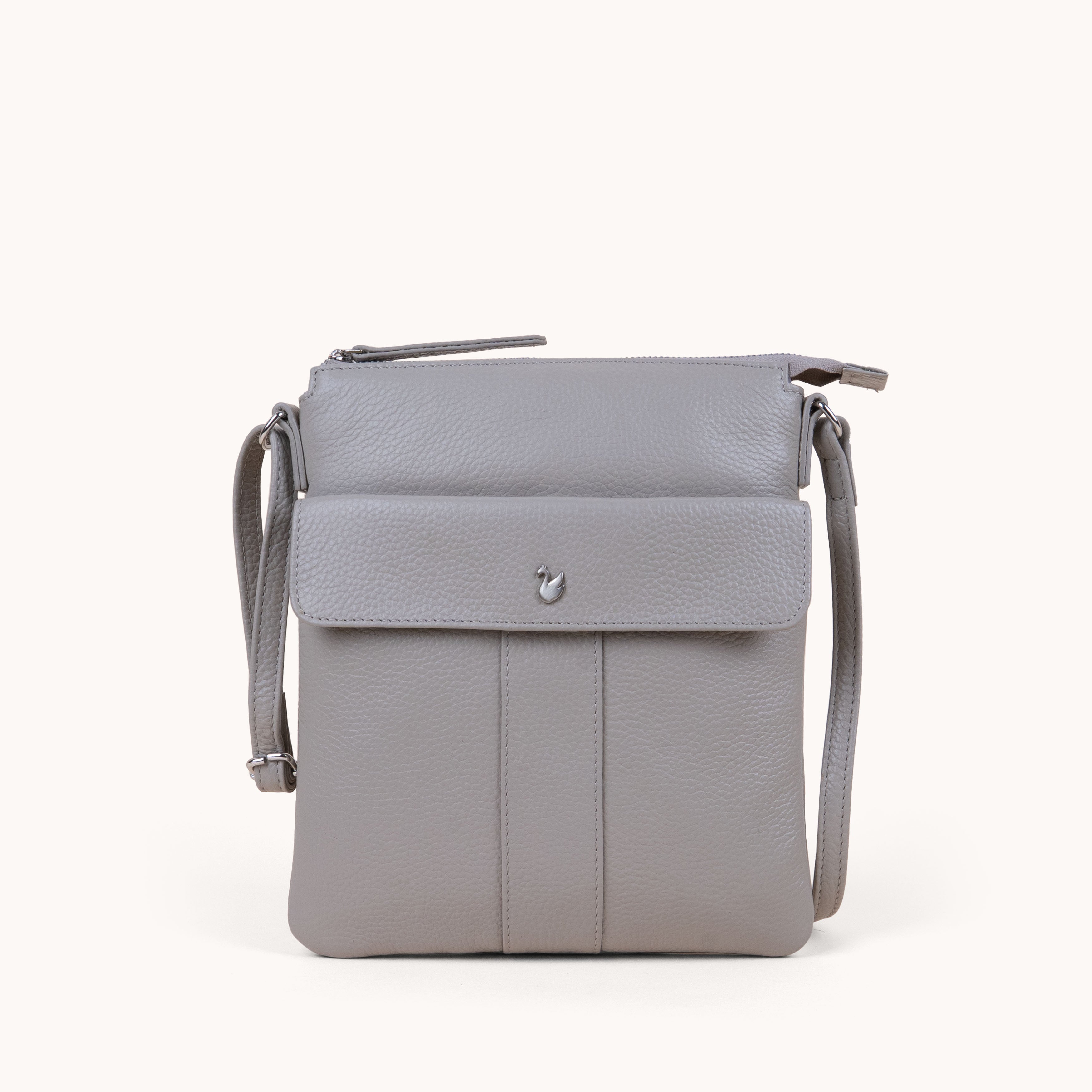 'AMBA' Fog Grey Pebble Grain Real Leather Crossbody Bag