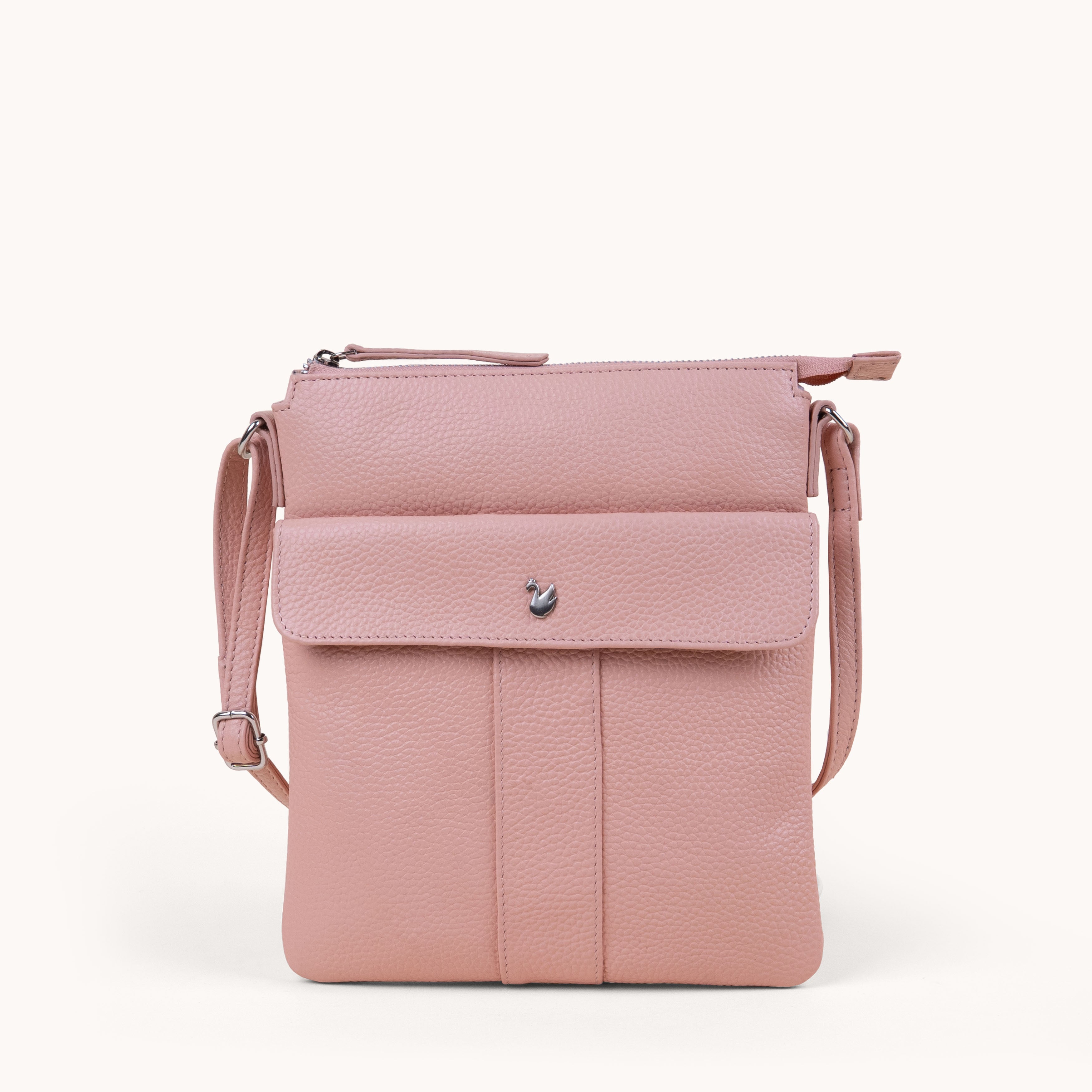 'AMBA' Peach Pebble Grain Real Leather Crossbody Bag
