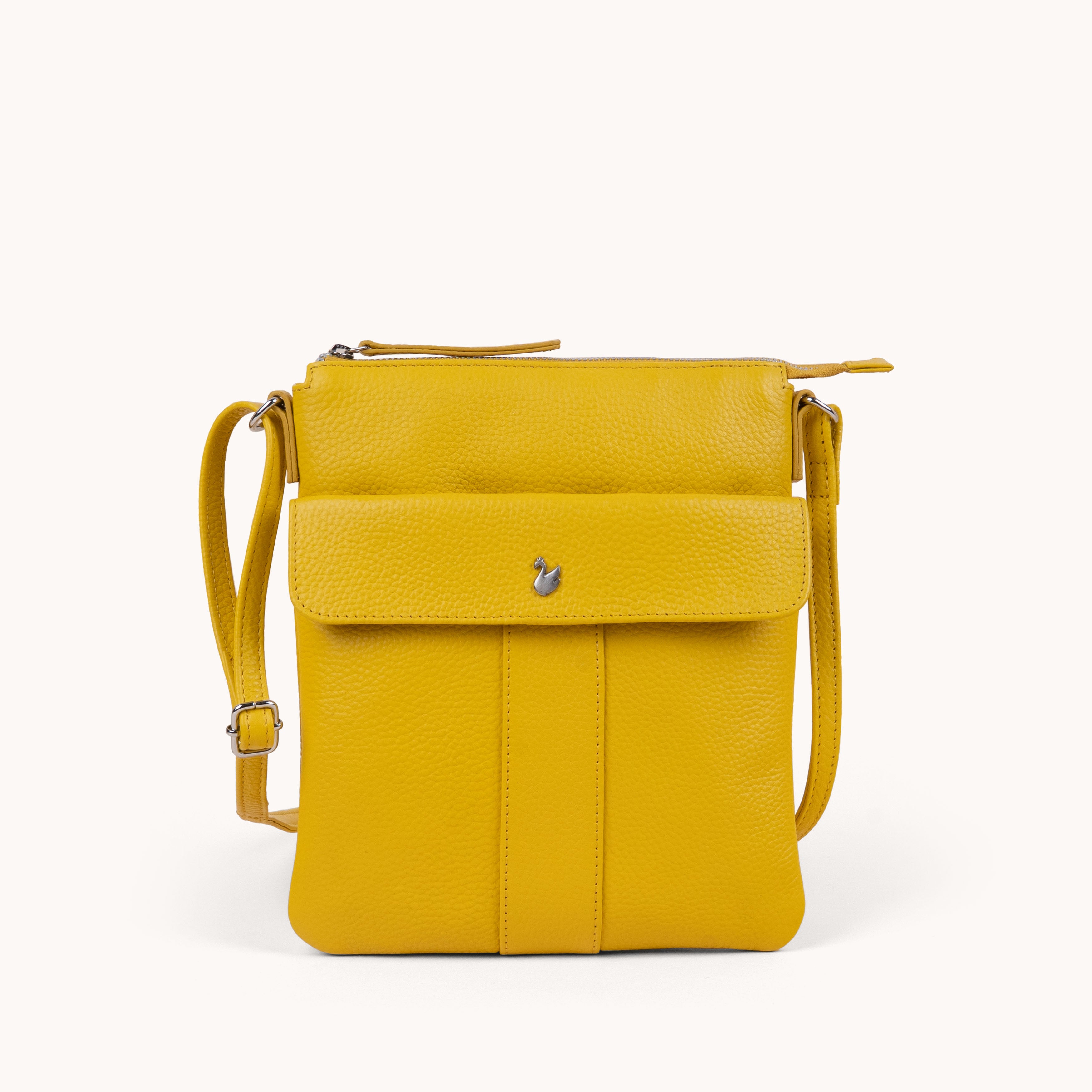 'AMBA' Sunflower Pebble Grain Real Leather Crossbody Bag