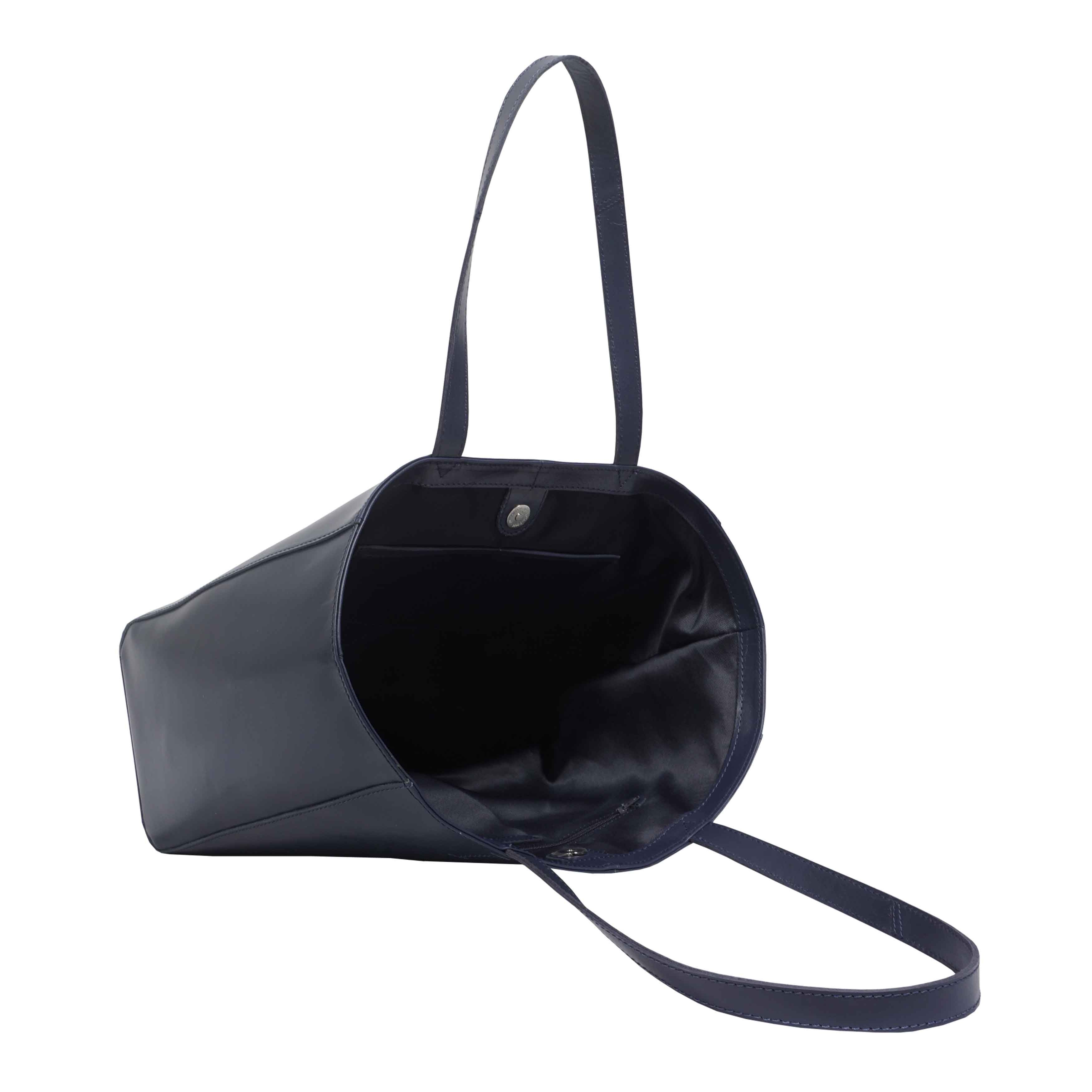 'ABINGDON' Navy Real Leather Designer Tote Bag