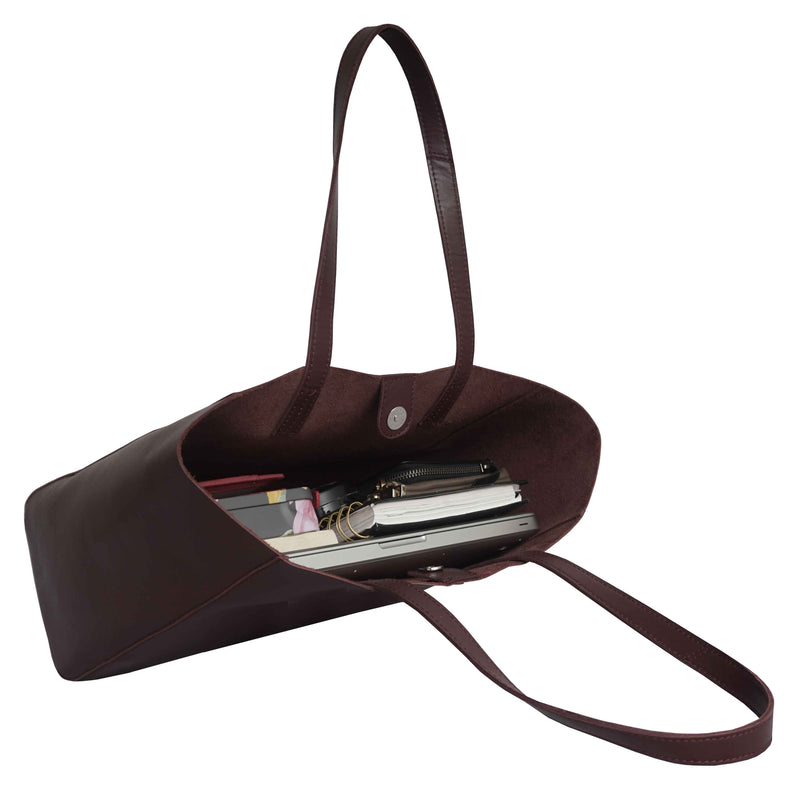 'ABINGDON' Burgundy Real Leather Unlined Designer Tote Bag