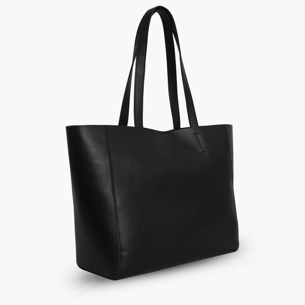 'ABINGDON' Black Real Leather Designer Tote Bag