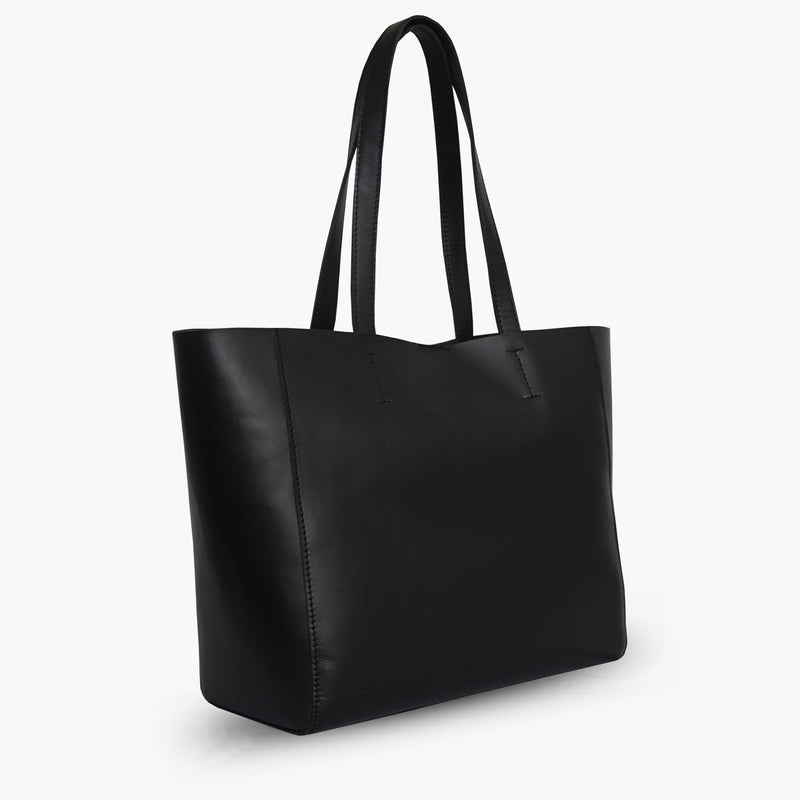 'ABINGDON' Black Real Leather Designer Tote Bag