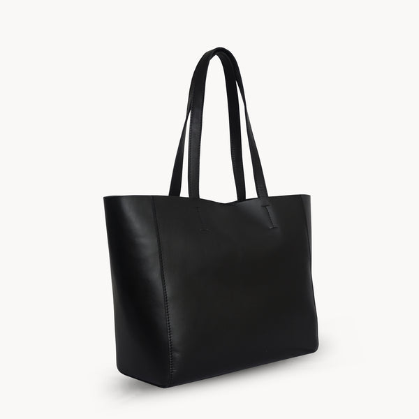 'ABINGDON' Black Real Leather Designer Tote Bag