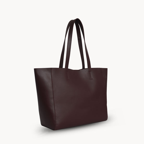 'ABINGDON' Burgundy Real Leather Unlined Designer Tote Bag