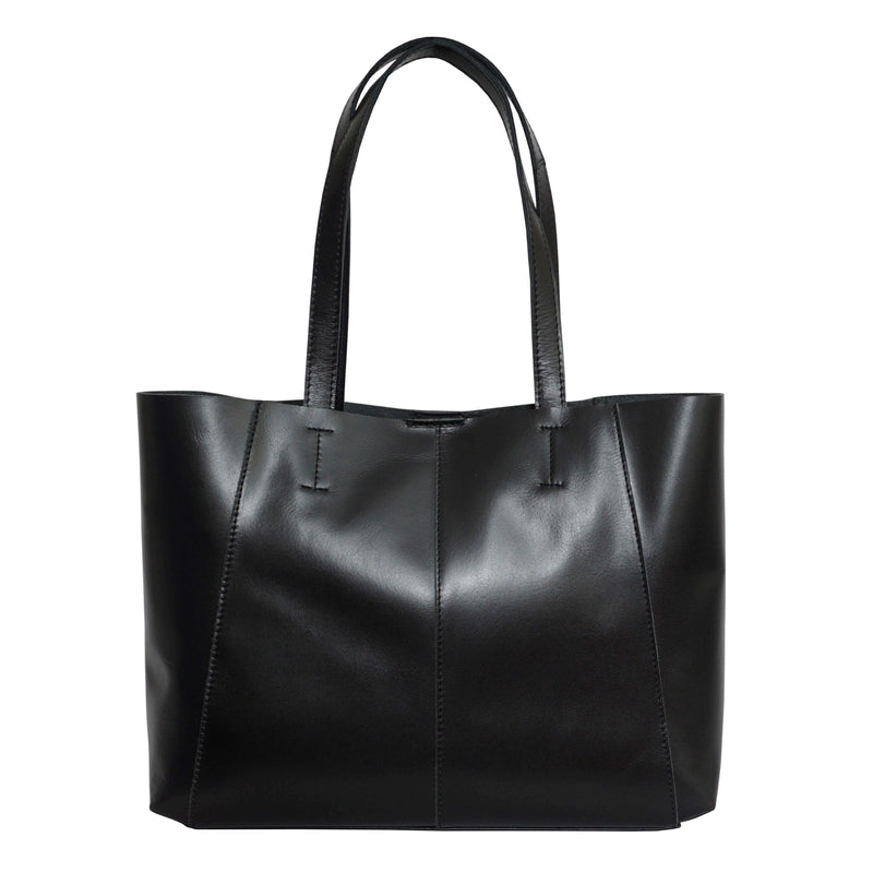 'ADELA' Black Smooth Real Leather Unlined Designer Tote Bag