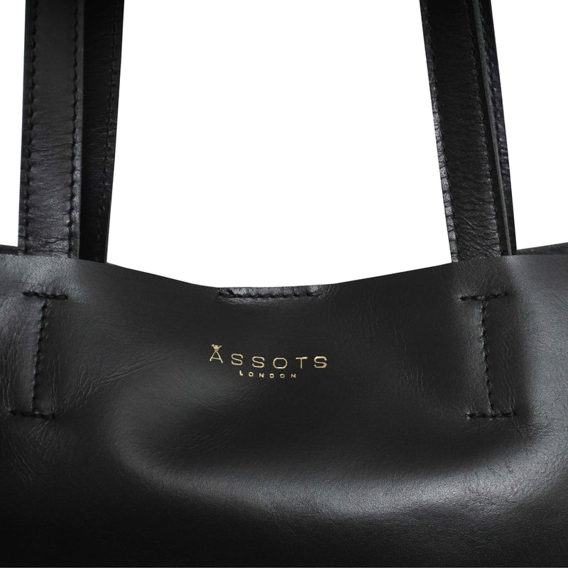 'ADELA' Black Smooth Real Leather Unlined Designer Tote Bag
