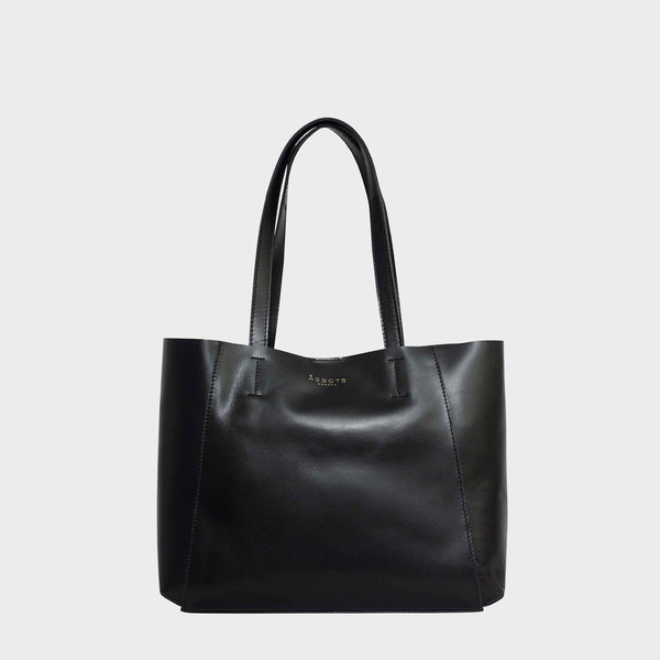 'ADELA' Black Smooth Real Leather Unlined Designer Tote Bag