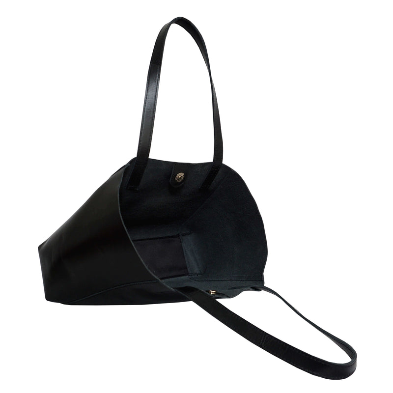 'ADELA' Black Smooth Real Leather Unlined Designer Tote Bag