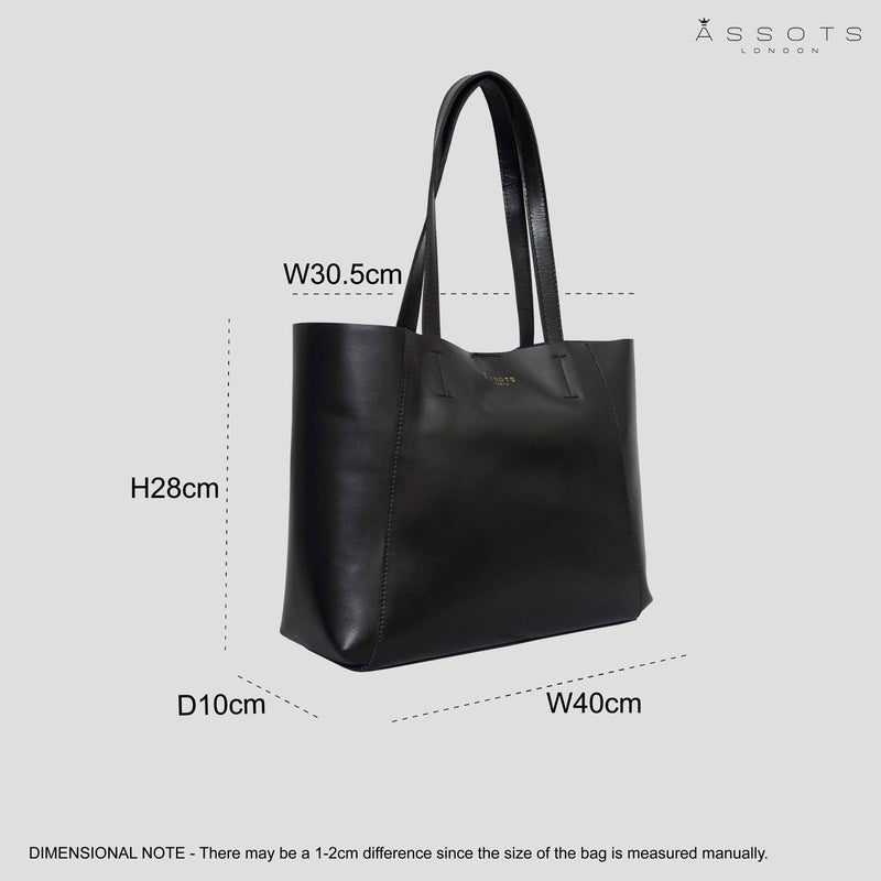 'ADELA' Black Smooth Real Leather Unlined Designer Tote Bag