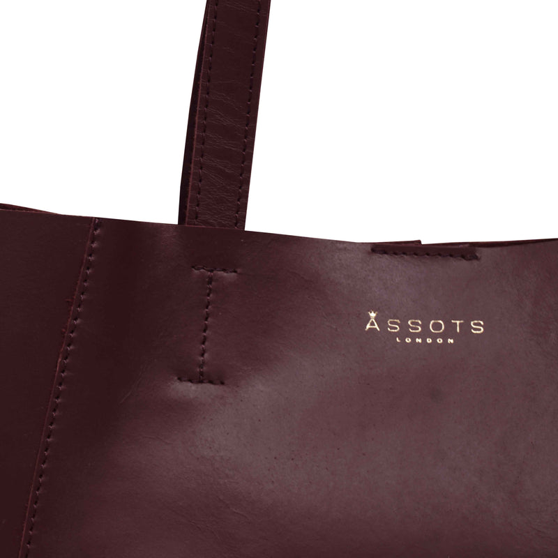 'ADELA' Burgundy Smooth Real Leather Unlined Designer Tote Bag