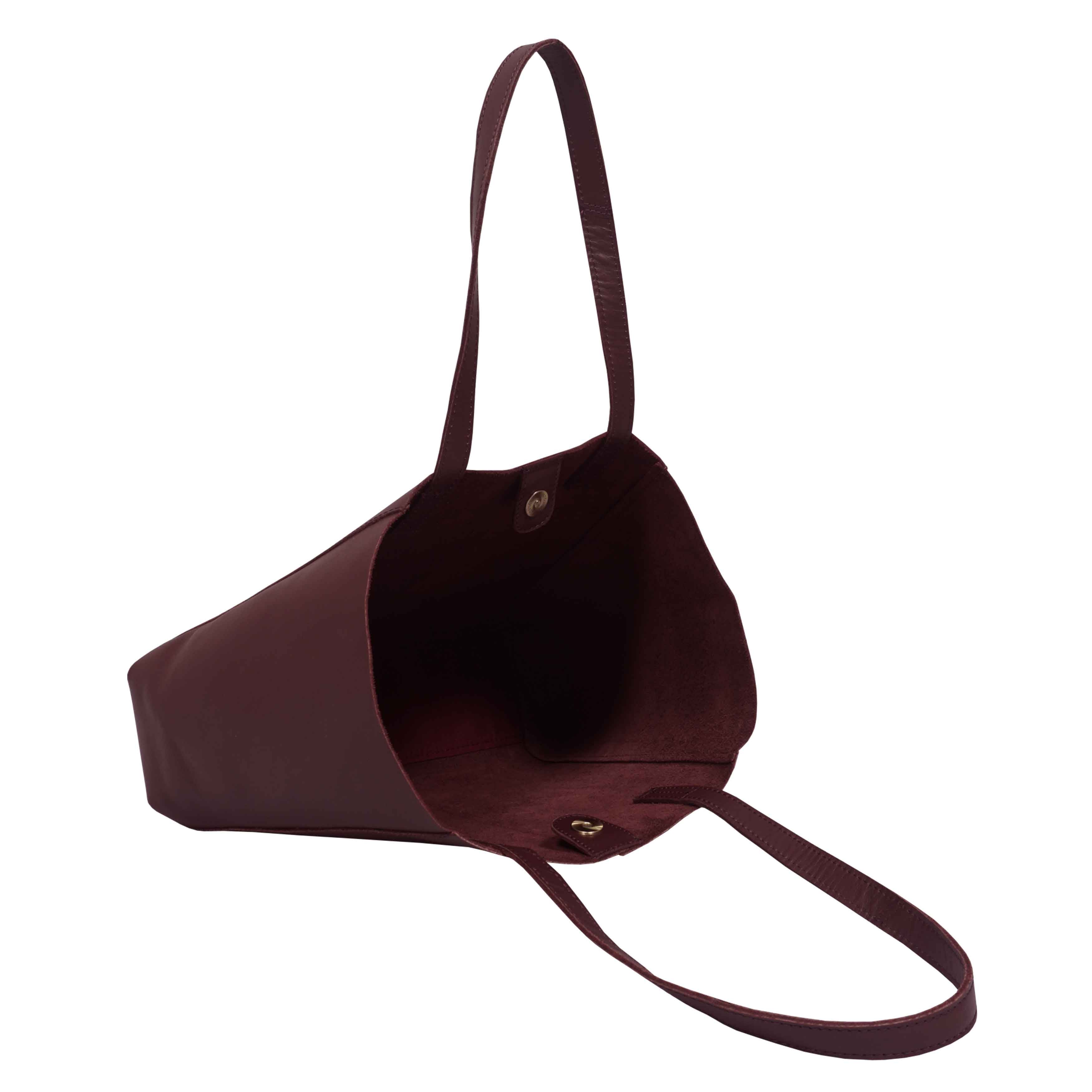 'ADELA' Burgundy Smooth Real Leather Unlined Designer Tote Bag