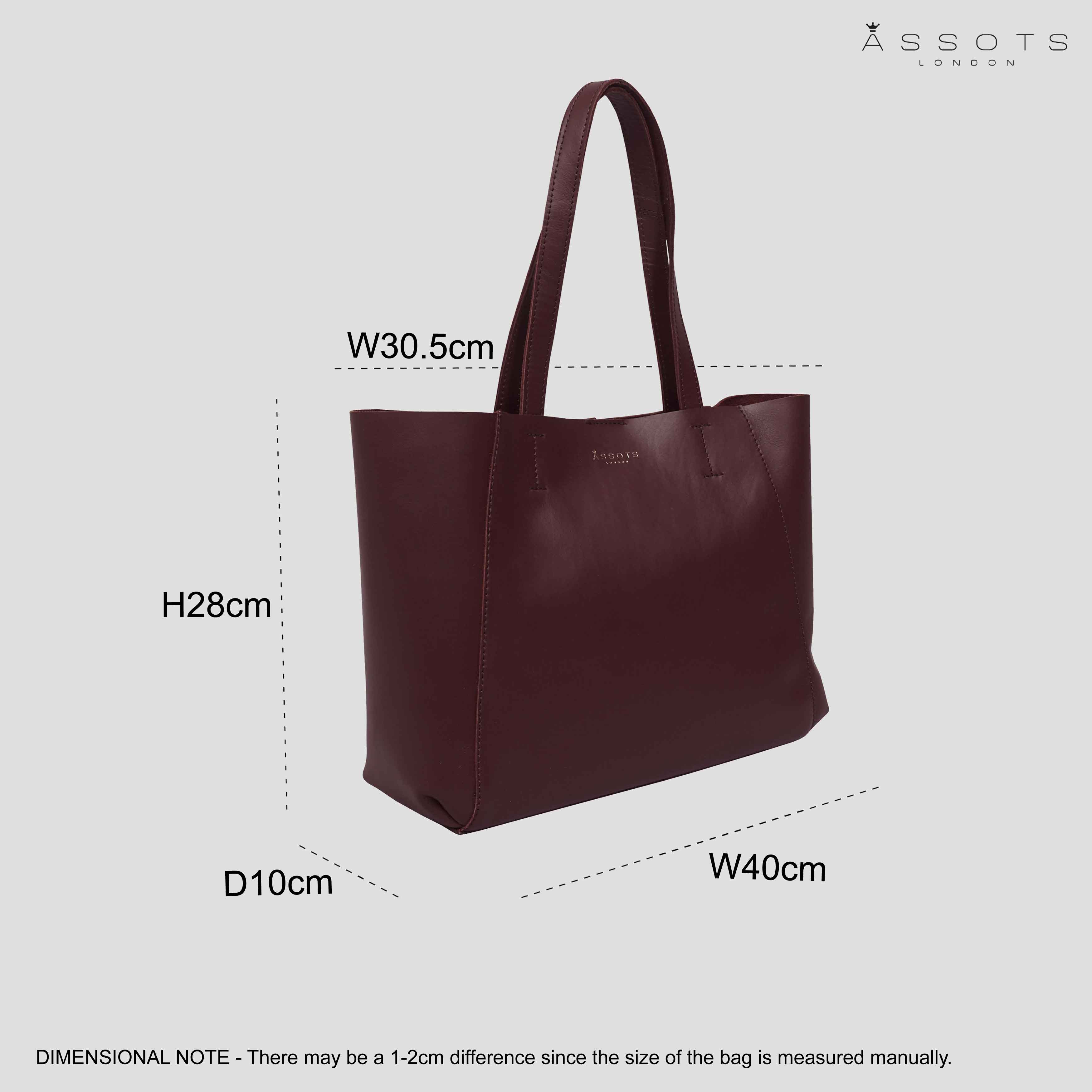 'ADELA' Burgundy Smooth Real Leather Unlined Designer Tote Bag