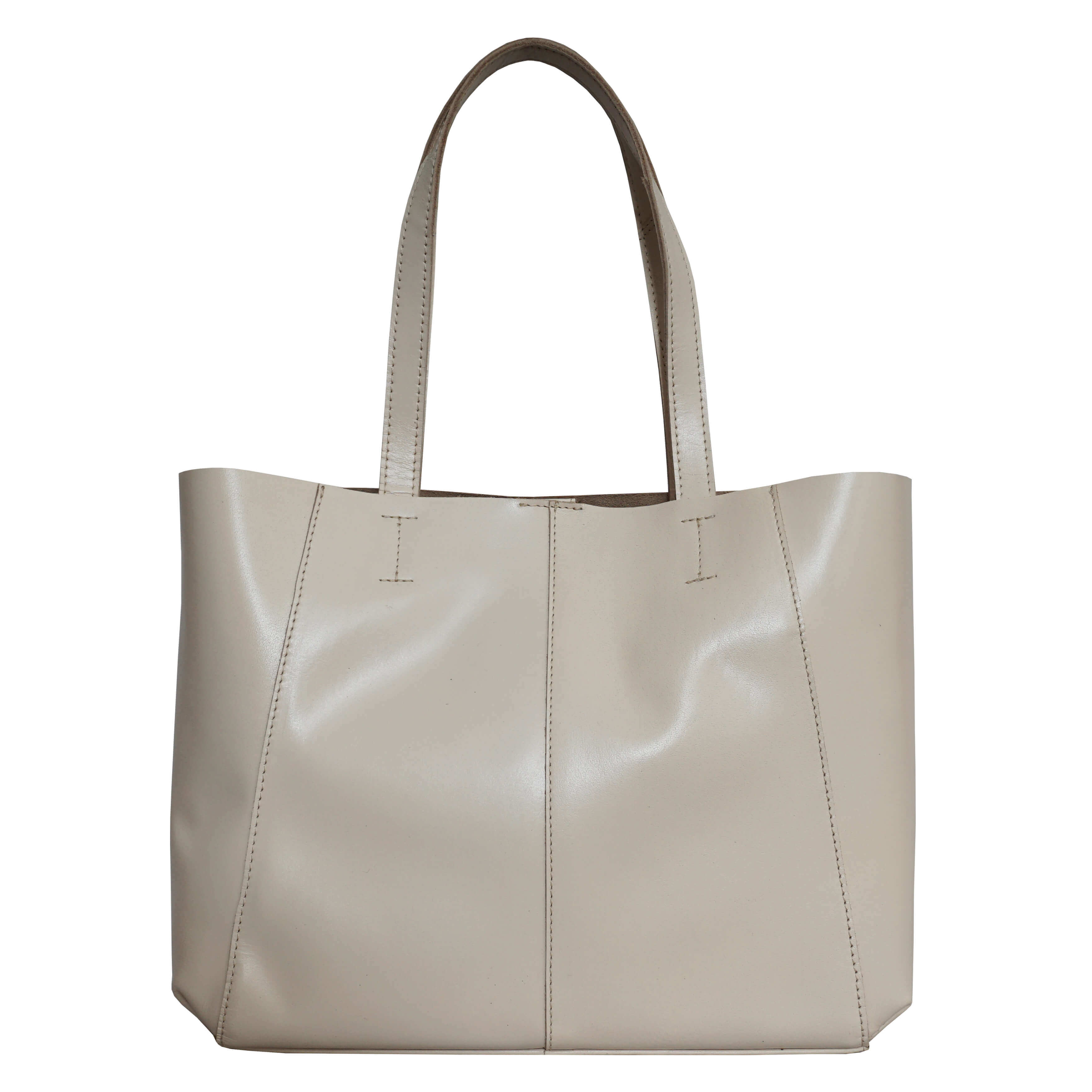 'ADELA' Cream Smooth Real Leather Unlined Designer Tote Bag