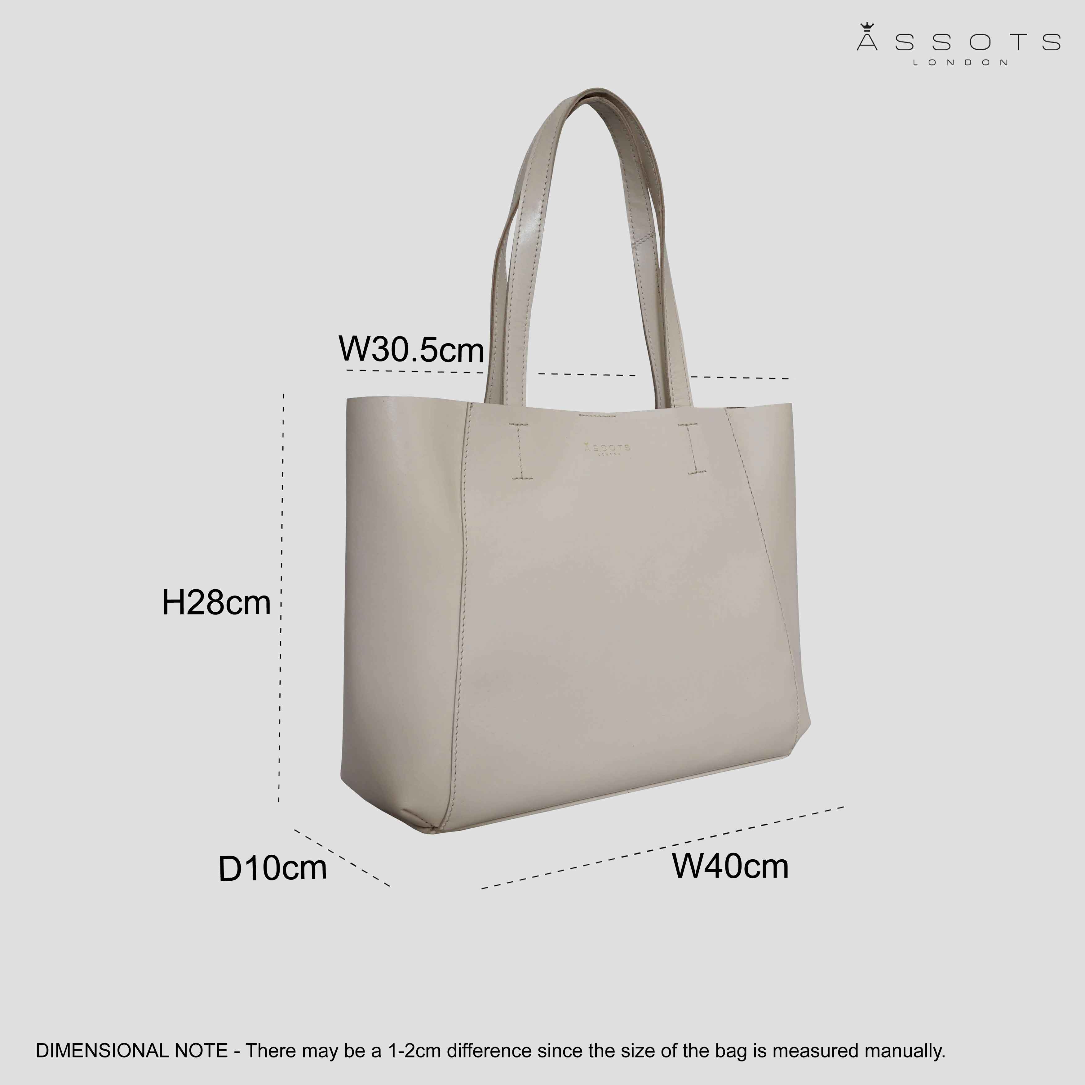'ADELA' Cream Smooth Real Leather Unlined Designer Tote Bag