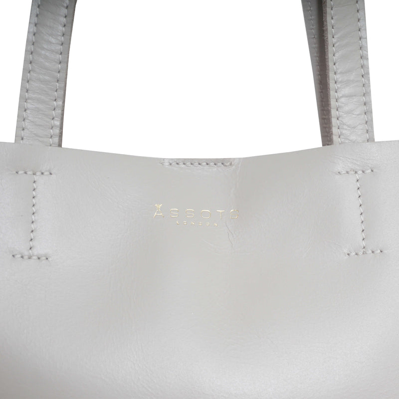'ADELA' Ice Grey Smooth Real Leather Unlined Designer Tote Bag