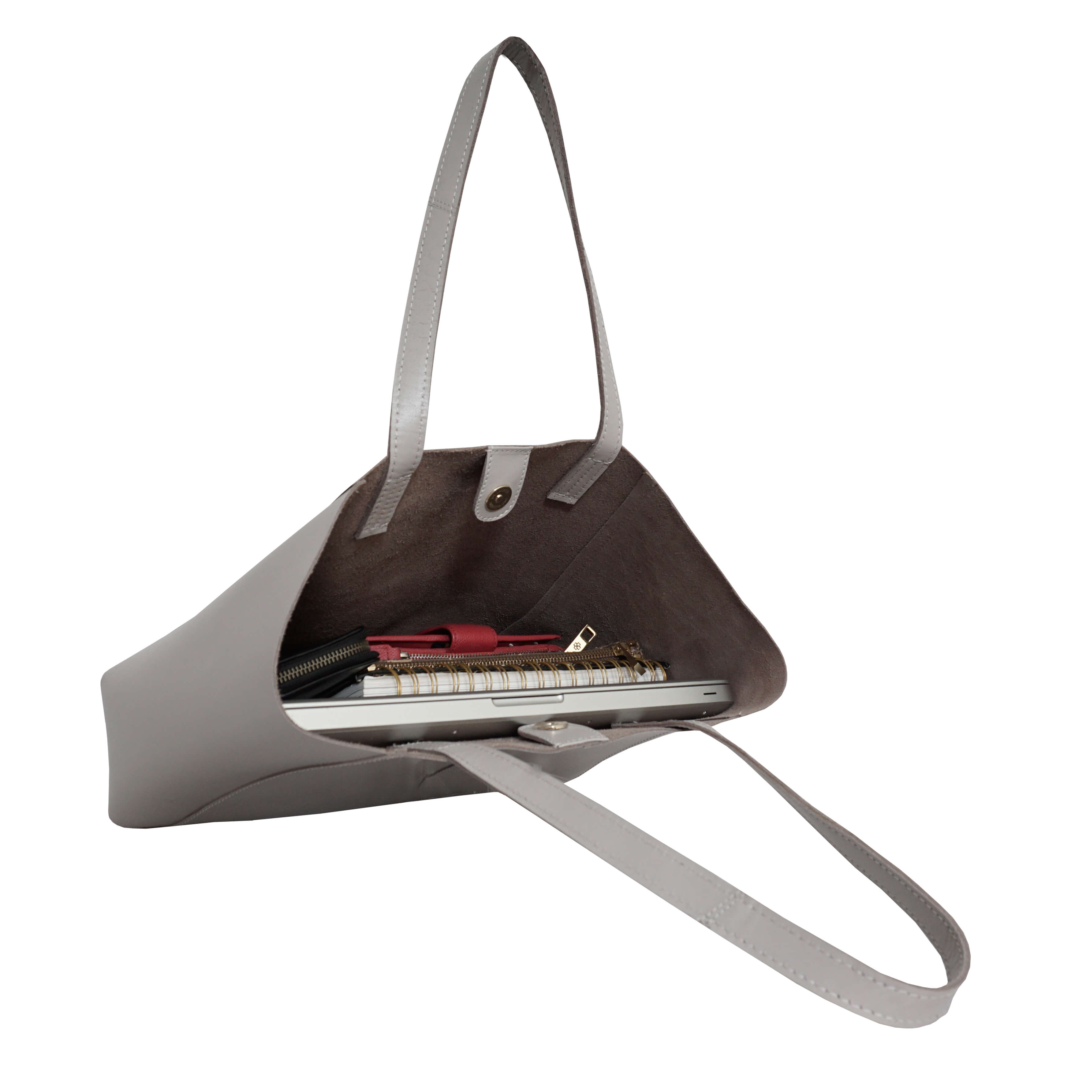 'ADELA' Ice Grey Smooth Real Leather Unlined Designer Tote Bag