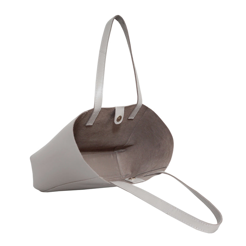 'ADELA' Ice Grey Smooth Real Leather Unlined Designer Tote Bag