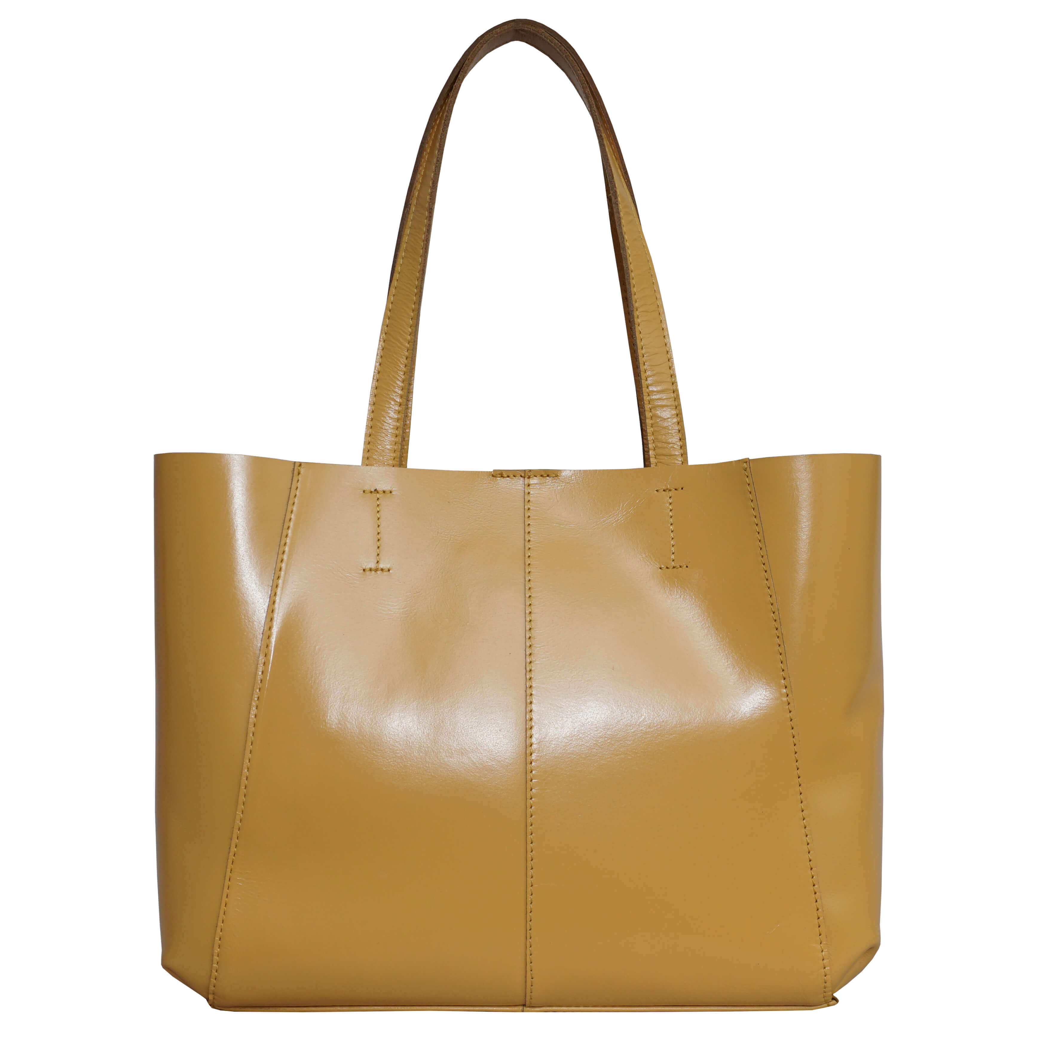 'ADELA' Mustard Smooth Real Leather Unlined Designer Tote Bag