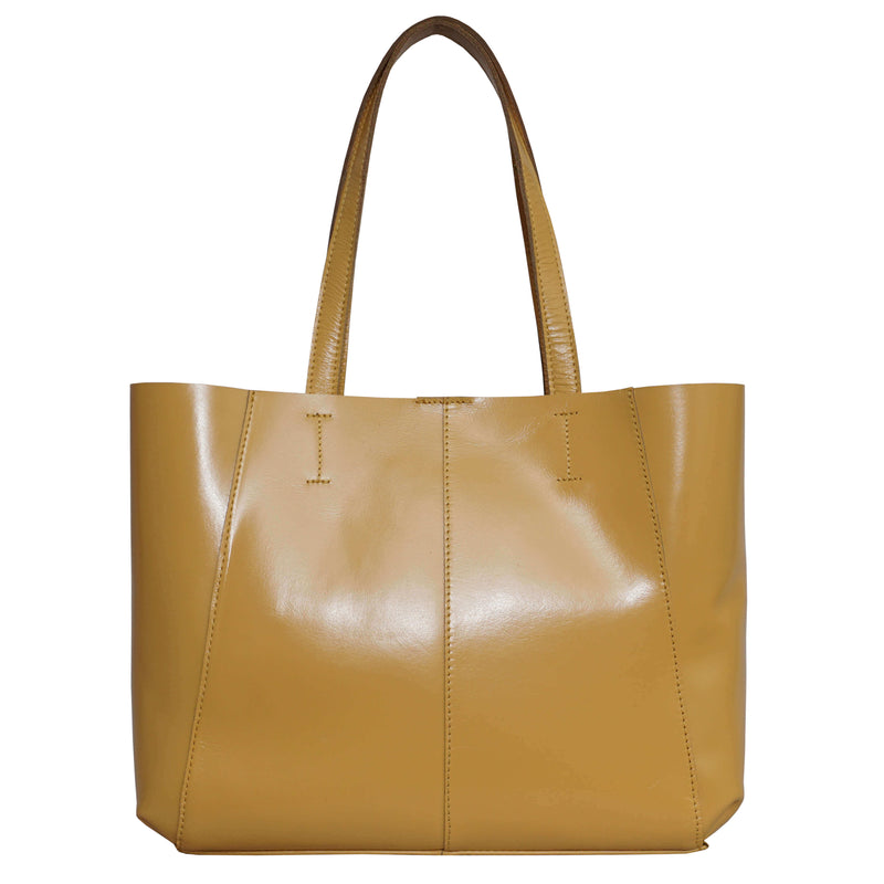 'ADELA' Mustard Smooth Real Leather Unlined Designer Tote Bag