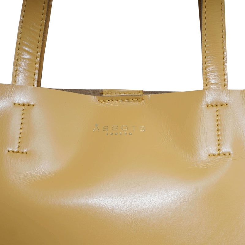 'ADELA' Mustard Smooth Real Leather Unlined Designer Tote Bag