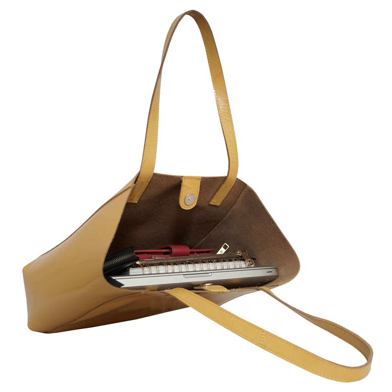 'ADELA' Mustard Smooth Real Leather Unlined Designer Tote Bag