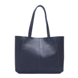 'ADELA' Navy Smooth Real Leather Unlined Designer Tote Bag
