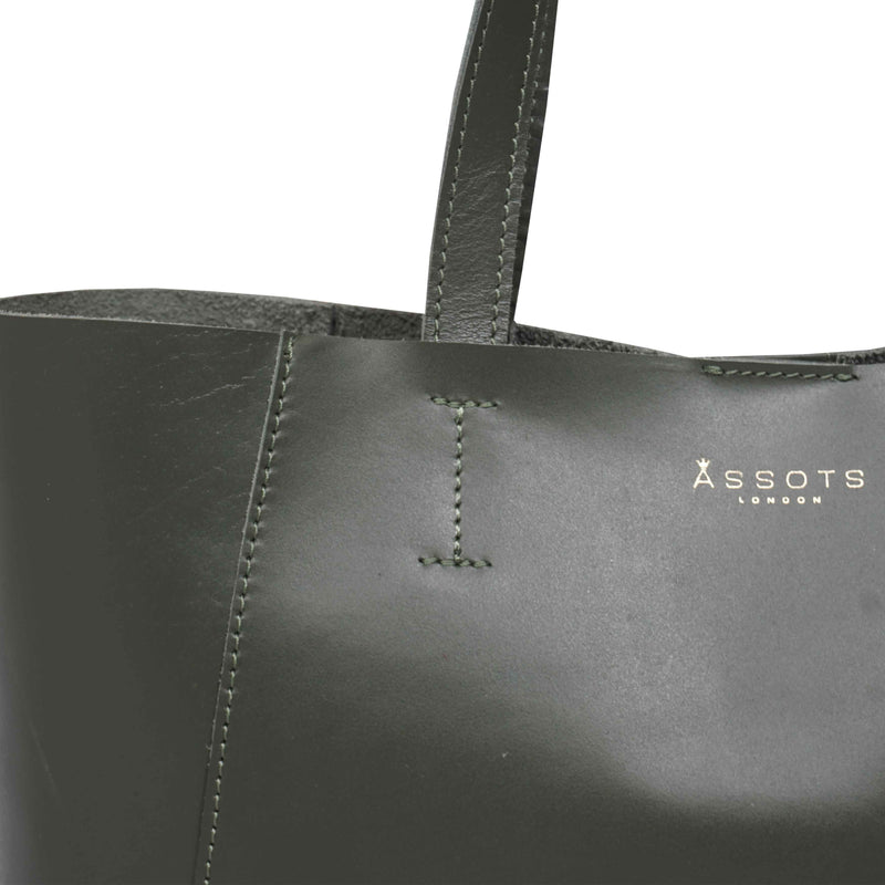 'ADELA' Khaki Smooth Real Leather Unlined Designer Tote Bag